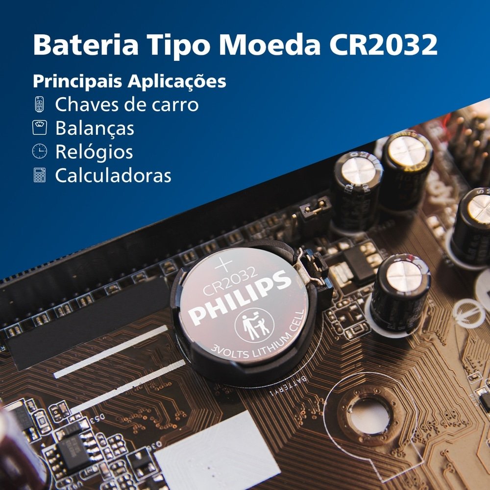 Bateria Moeda Philips Lítio CR2032P5B/59 3V - Embalagem com 5 Unidades
