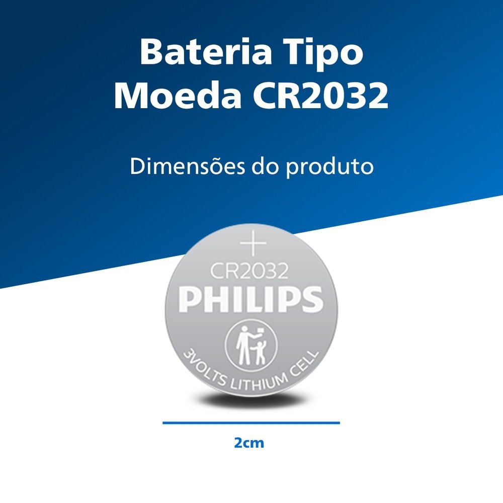 Bateria Moeda Philips Lítio CR2032P5B/59 3V - Embalagem com 5 Unidades
