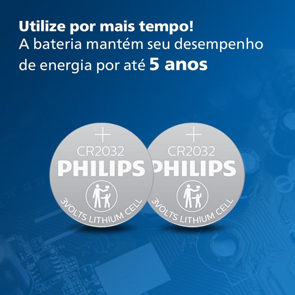 Bateria Moeda Philips Lítio CR2032P5B/59 3V - Embalagem com 5 Unidades
