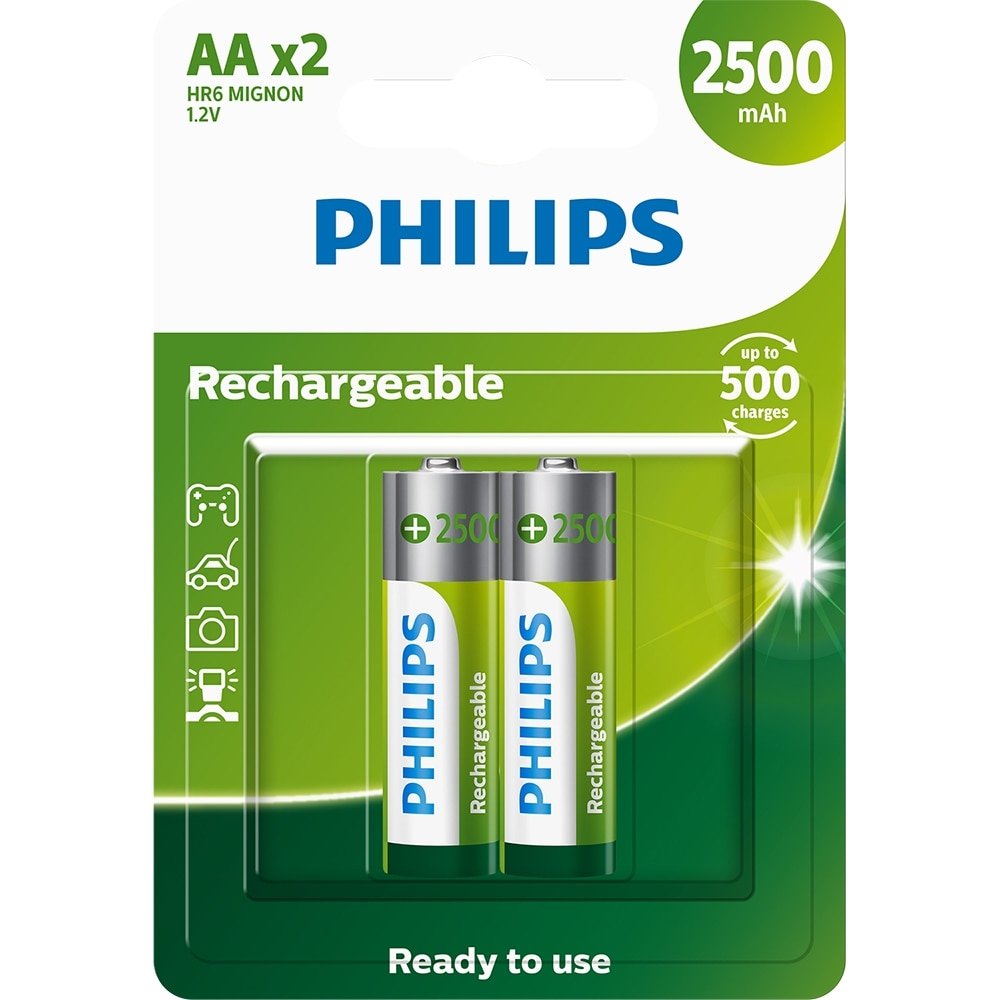 Pilha Philips AA Recarregável R6B2RTU25/59 1.2V - Embalagem com 2 Unidades