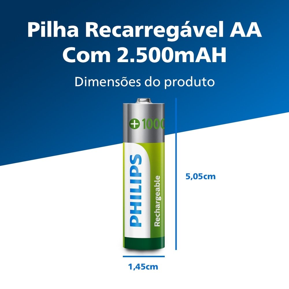 Pilha Philips AA Recarregável R6B2RTU25/59 1.2V - Embalagem com 2 Unidades