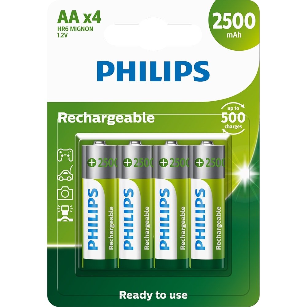 Pilha Philips AA Recarregável R6B4RTU25/59 1.2V - Embalagem com 4 Unidades
