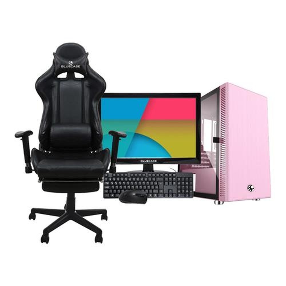 Kit Cadeira Gamer + Computador Completo Core I3, 8GB, SSD 120GB + Kit teclado e mouse + Monitor 15" Bluecase - Skygate Rosa