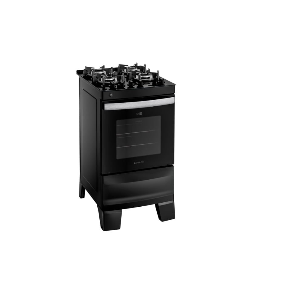 Fogão de Piso Atlas 4 Bocas com Mesa de Vidro Agile Up Glass Preto ¿ Bivolt