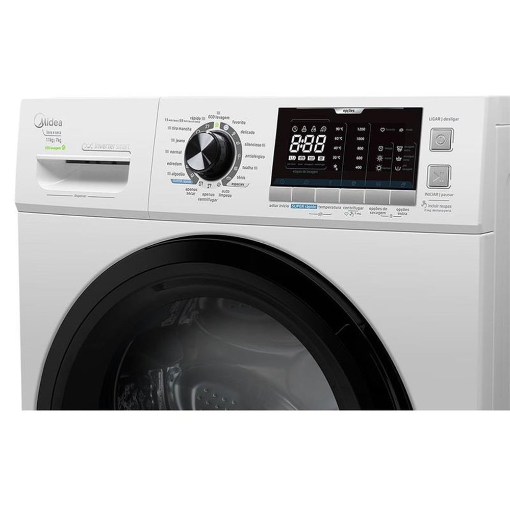 Lava e Seca Midea 11Kg Storm Wash Inverter Tambor 4D Branco LSE11B1 ¿ 127 Volts