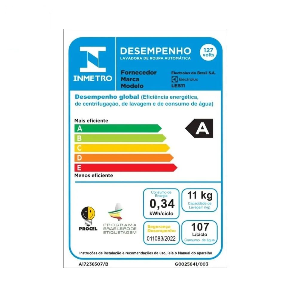Lavadora de Roupas Electrolux 11Kg Essencial Care Branca LES11 ¿ 127 Volts