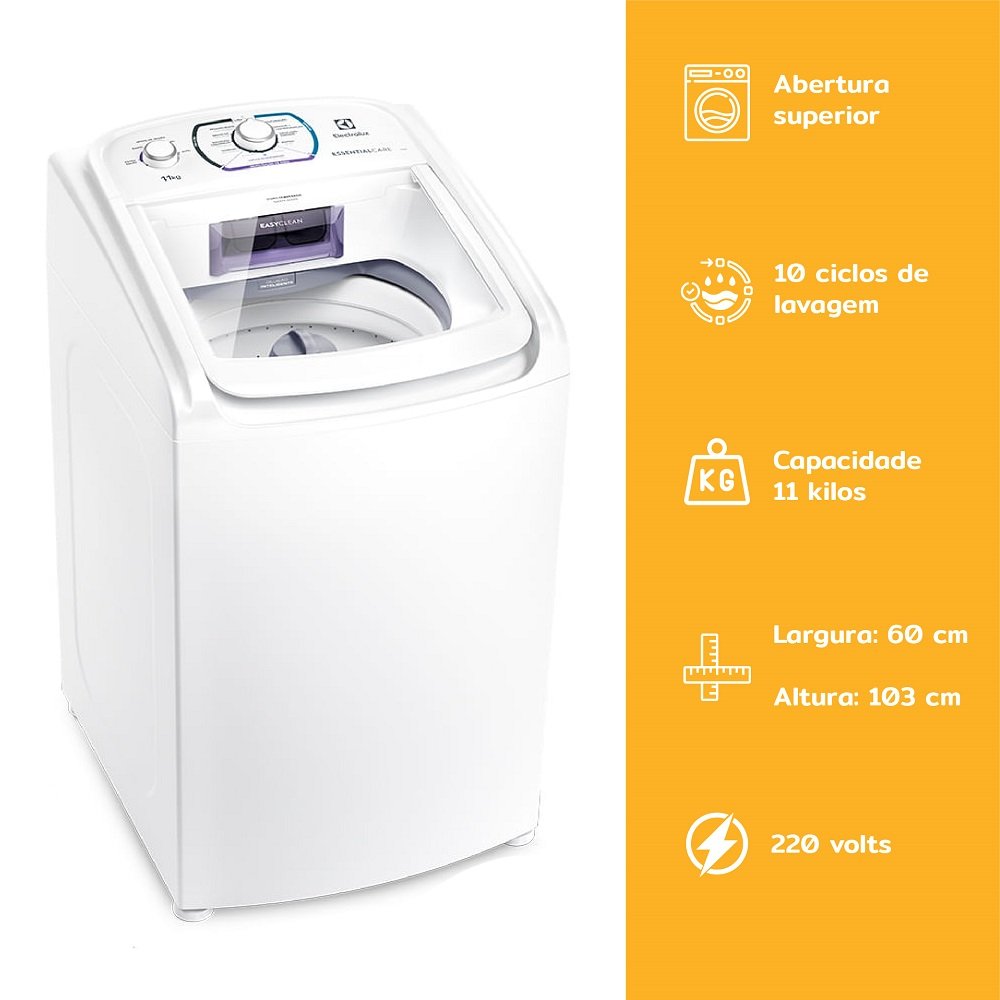 Maquina De Lavar Electrolux 11kg Essencial Care Branco LES11 - 220V