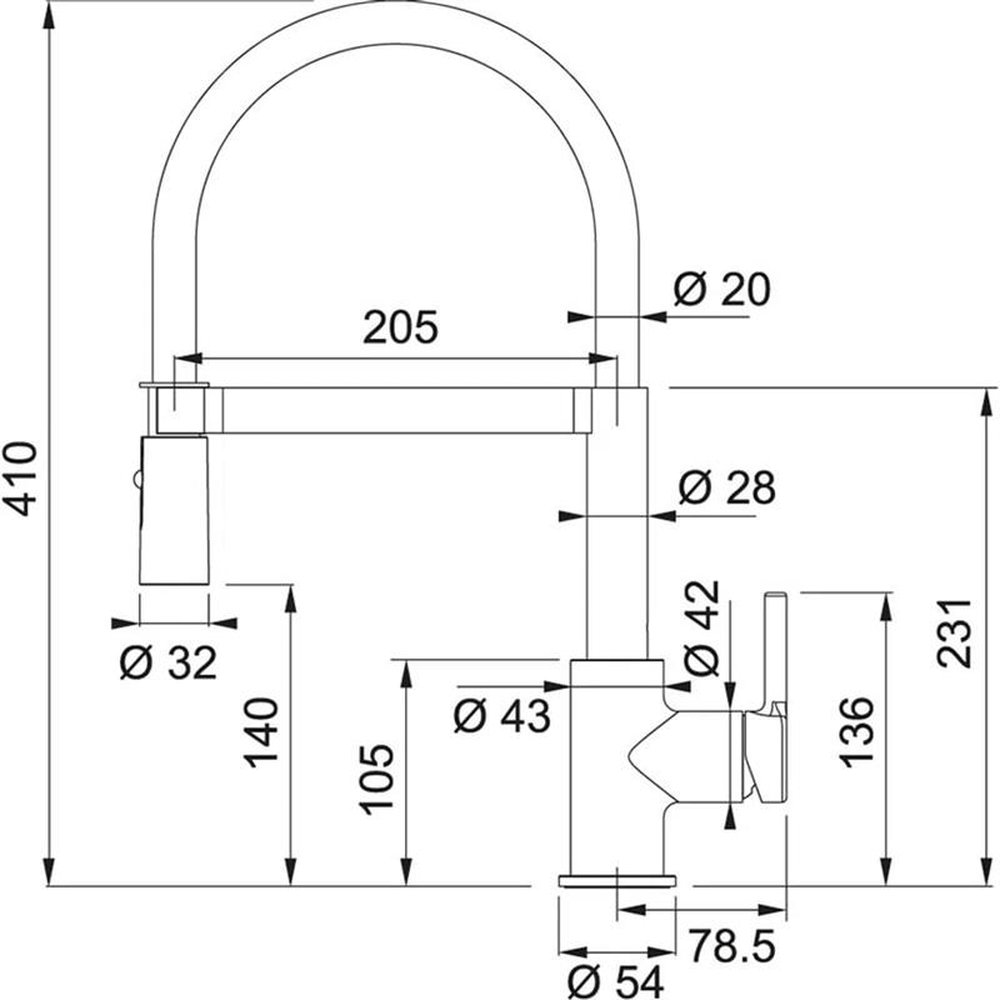 Misturador Monocomando Franke Lina Dual Jet Alto Brilho Preto e Inox