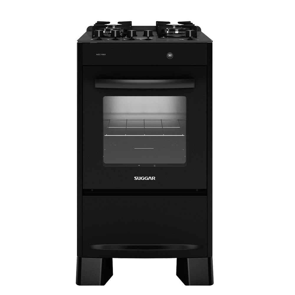 Fogão de Piso Suggar 4 Bocas Mesa de Vidro Neo Max Preto ¿ Bivolt