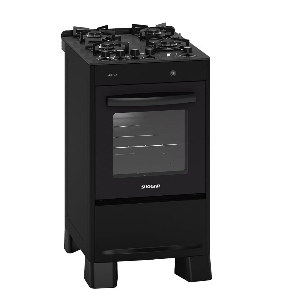 Fogão de Piso Suggar 4 Bocas Mesa de Vidro Neo Max Preto ¿ Bivolt
