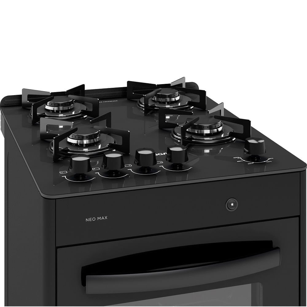 Fogão de Piso Suggar 4 Bocas Mesa de Vidro Neo Max Preto ¿ Bivolt
