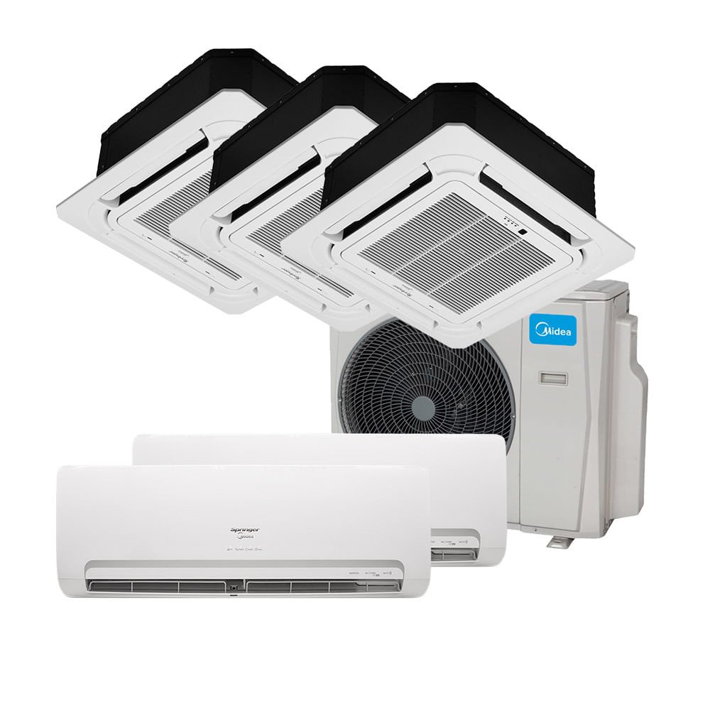 Ar Condicionado Multi Split Inverter Springer Midea 2x9000 e Cassete 4 Vias 1x9000 e 1x12000 e 1x18000 BTU/h Quente e Frio Mono 38MBPA42M5 -