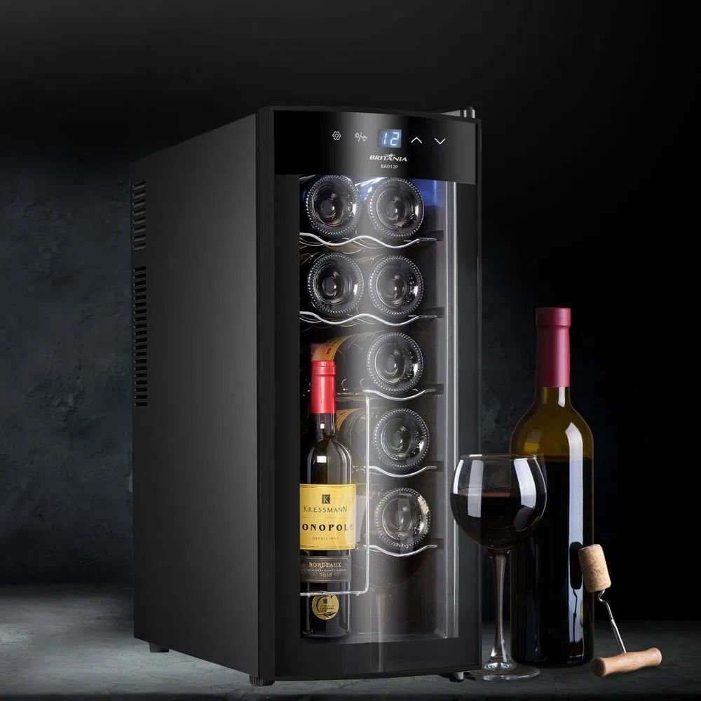 Adega Britânia 12 Garrafas Display Digital e Placa Termoelétrica Preta BAD12P ¿ 220 Volts