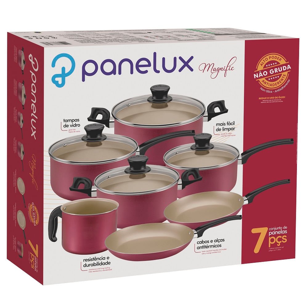 Jogo De Panelas Panelux 7 Peças Magnific Revestimento Interno E Externo Antiaderente Cereja