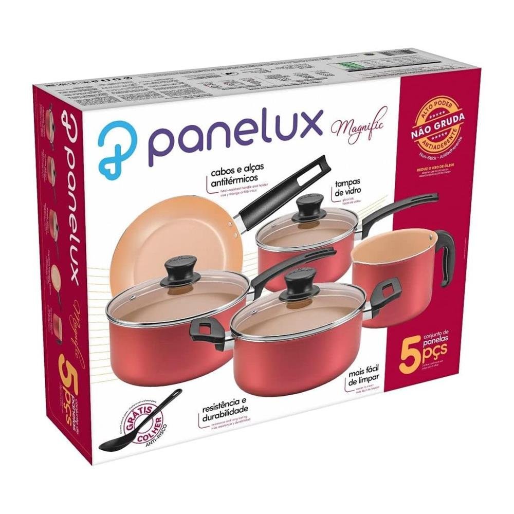 Conjunto Panelas Antiaderente Premium 5 Pçs Panelux Cor Cereja 5002617