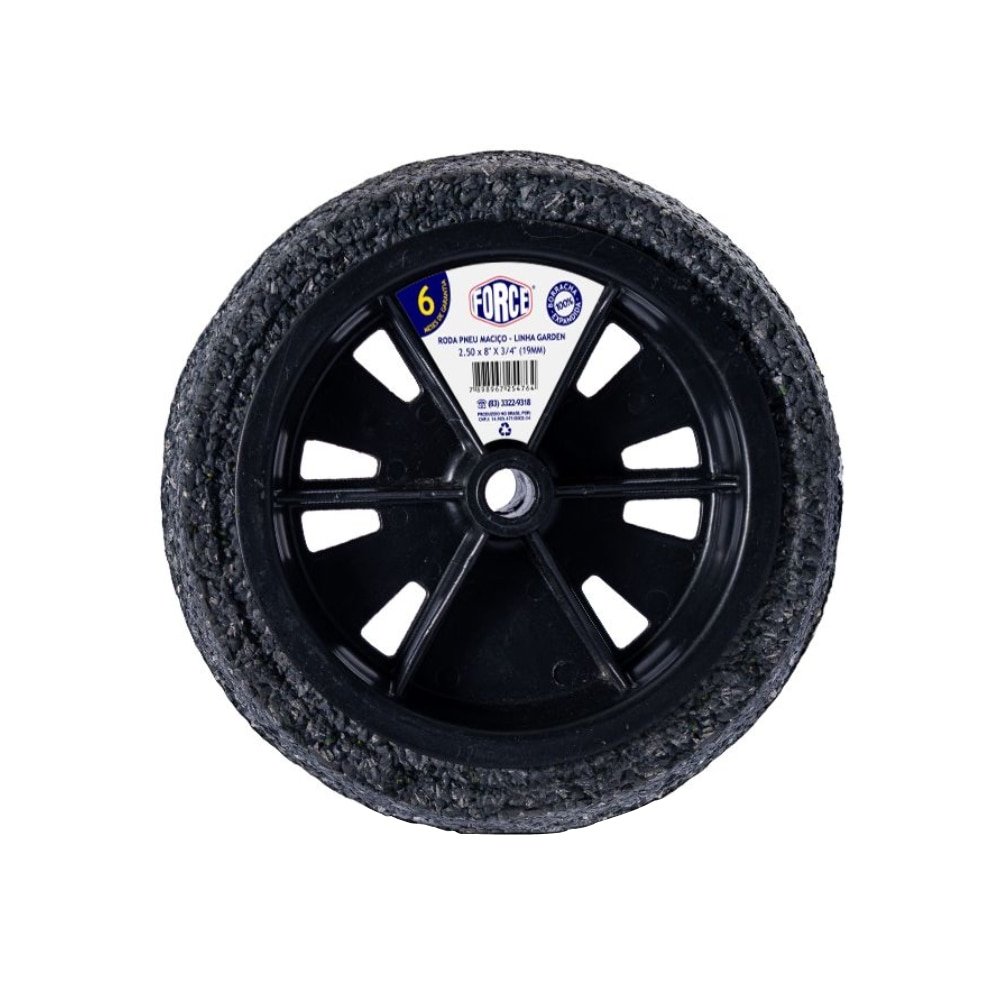 Roda Force para Carrinho de Mão Pneu Maciço 2.5x8x3/4 19mm Garden