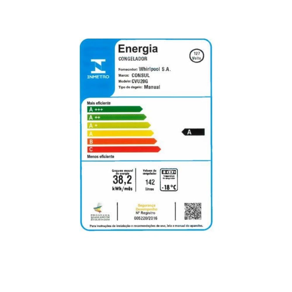 Freezer Vertical Consul 142 Litros CVU20GB ¿ 127 Volts