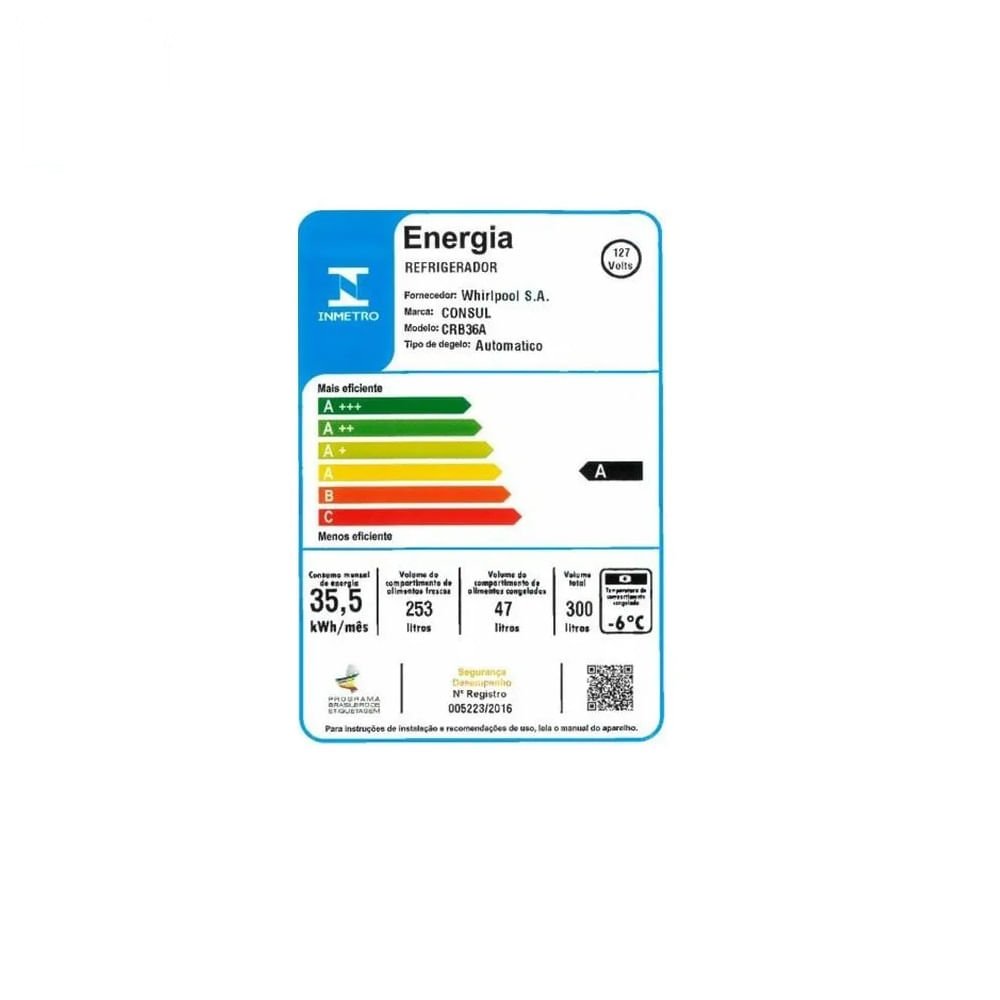 Refrigerador Consul Frost Free 300 Litros Branco CRB36AB - 127 Volts
