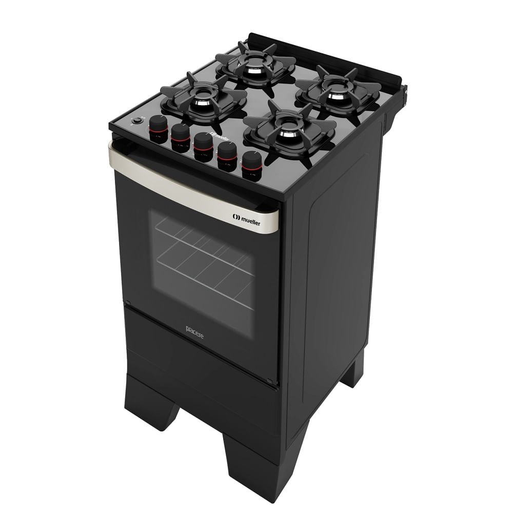 Fogão de Piso Mueller 4 Bocas Piacere Vetro Preto Fosco ¿ Bivolt
