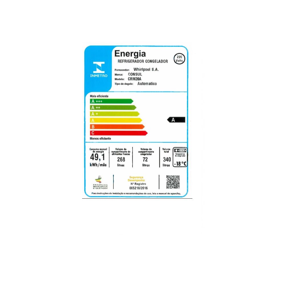 Refrigerador Consul Frost Free 340L Evox CRM39AK ¿ 220 Volts