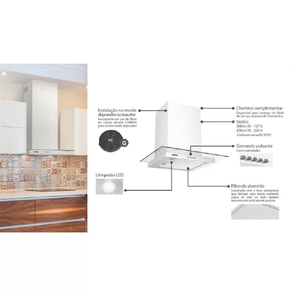 Coifa Tramontina Parede 60cm Basic 60 em Aço Inox ¿ 127 volts