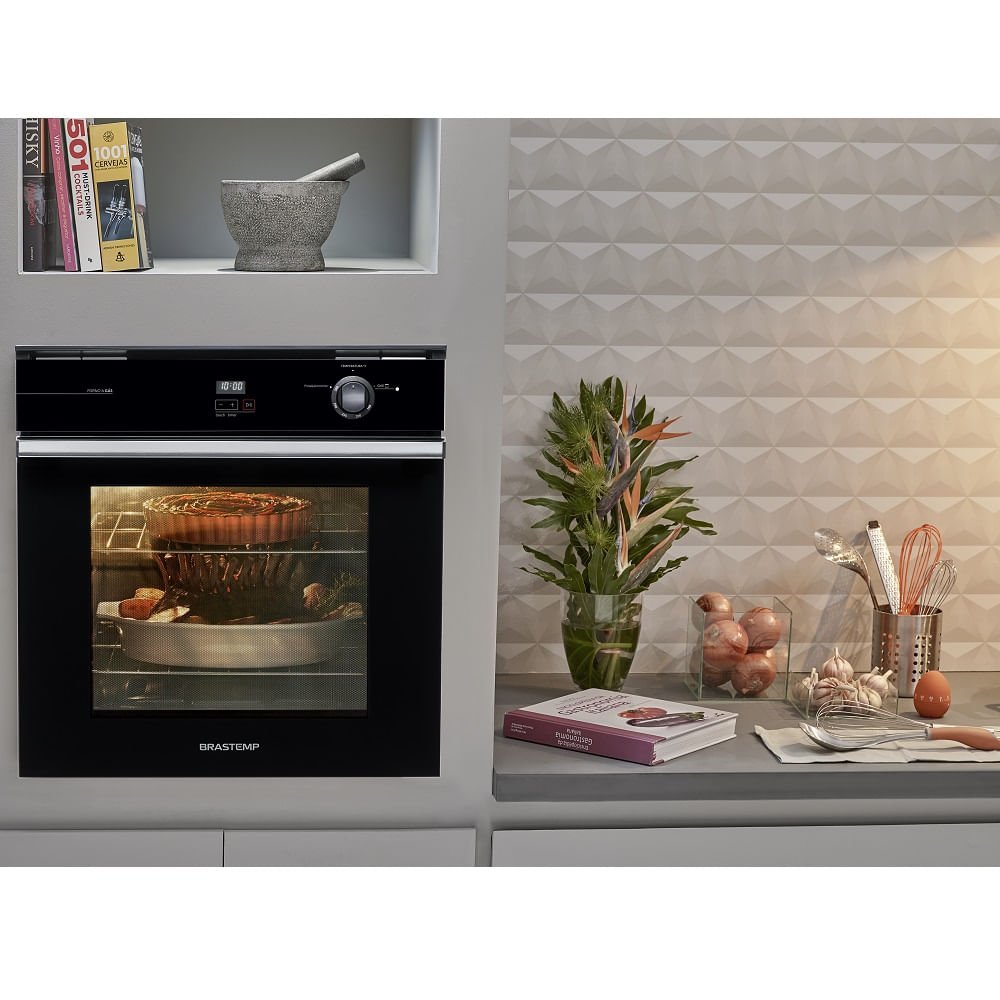 Forno De Embutir A Gás Brastemp 78 Litros Preto Com Grill E Timer Touch - Boa84ae 220V