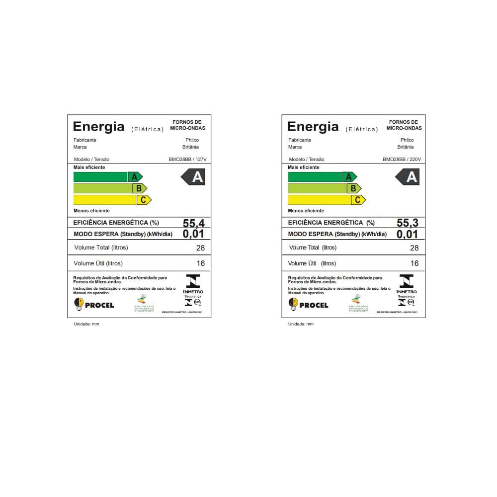 Micro-ondas Britânia 28 litros Branco BMO28BB - 127 Volts