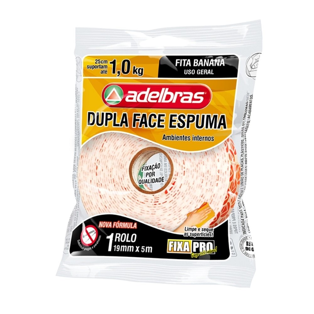 FITA DUPLA FACE ADELBRAS 19MMX5M FIXA PRO ESPUMA FLOW PACK