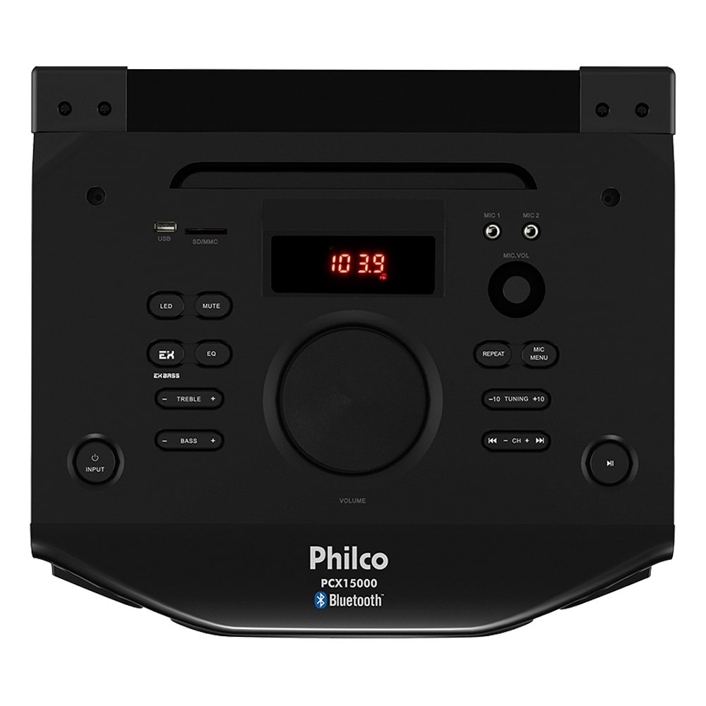 Caixa Amplificadora Acústica Philco PCX15000 - Bluetooh, USB/Auxiliar/SD, Rádio FM, 1500W RMS, Preto