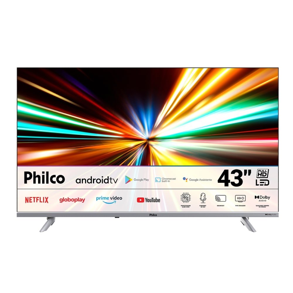Smart TV LED 43" Philco PTV43E3AAGSSBLF Full HD HDR - com Wi-Fi, 2 USB, 2 HDMI, Dolby Audio, 60Hz