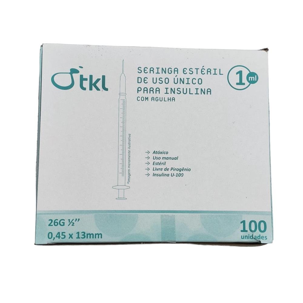 Seringa Descartavel 1ml Com Agulha 13x4.5 Insulina Caixa Com 100 Unidades Tkl