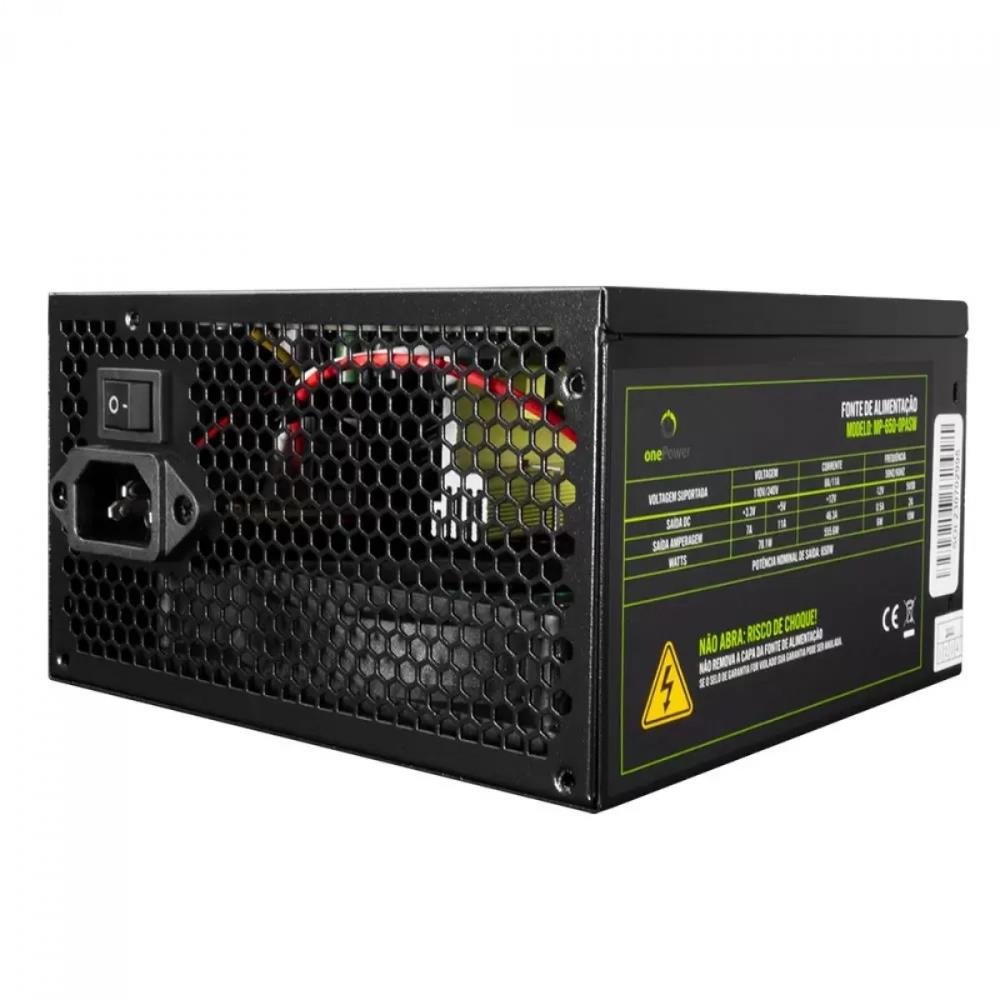 Fonte 500W One Power, ATX, Bivolt Automático, PFC Ativo, Preto e Verde, MP-500-OPASW