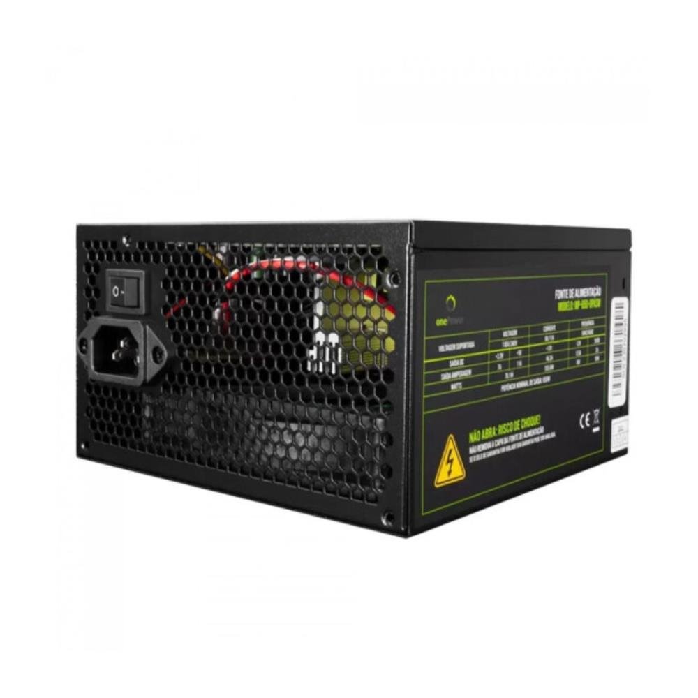 Fonte 600W One Power, ATX, Bivolt Automático, PFC Ativo, Preto e Verde, MP-600-OPASW