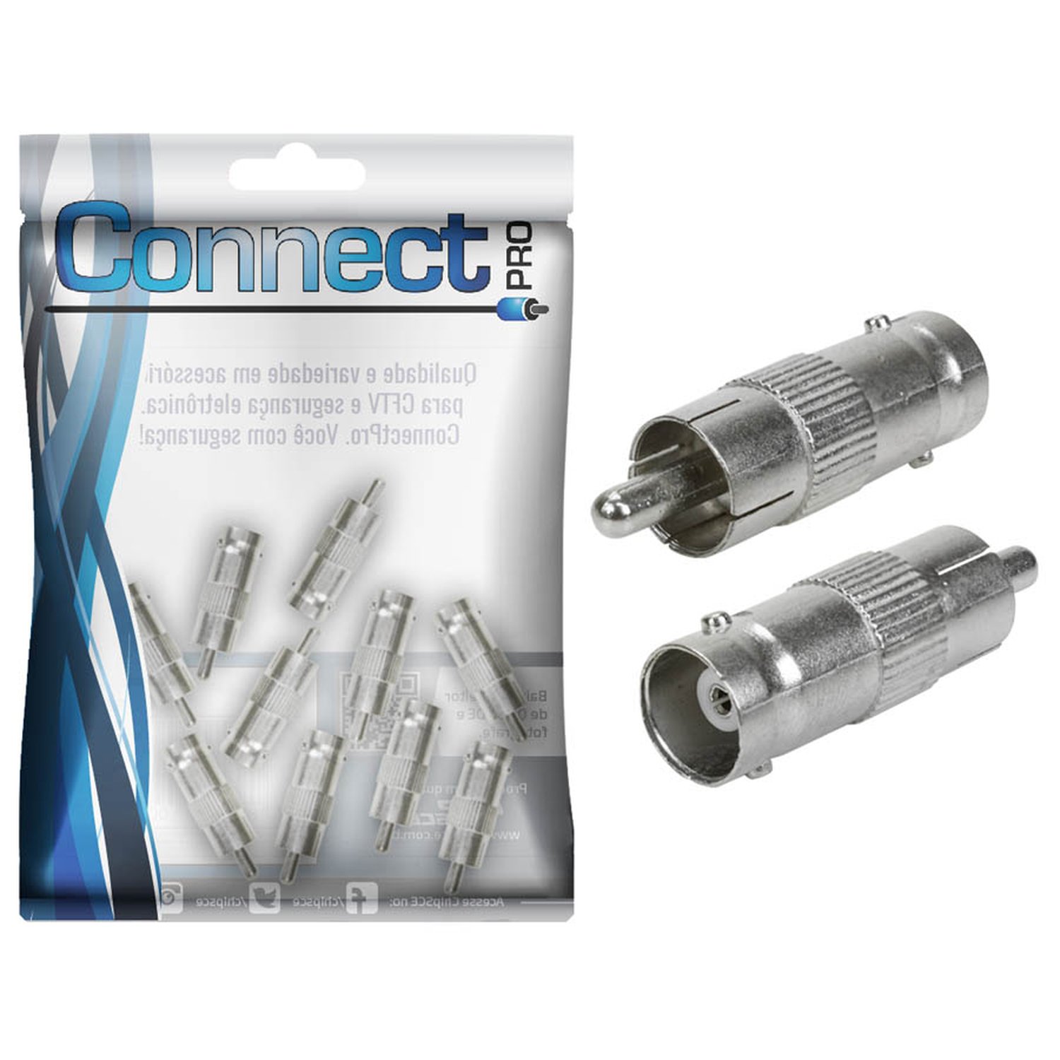 Adaptador BNC Níquel - BNC Fêmea Para RCA Macho - Metálico