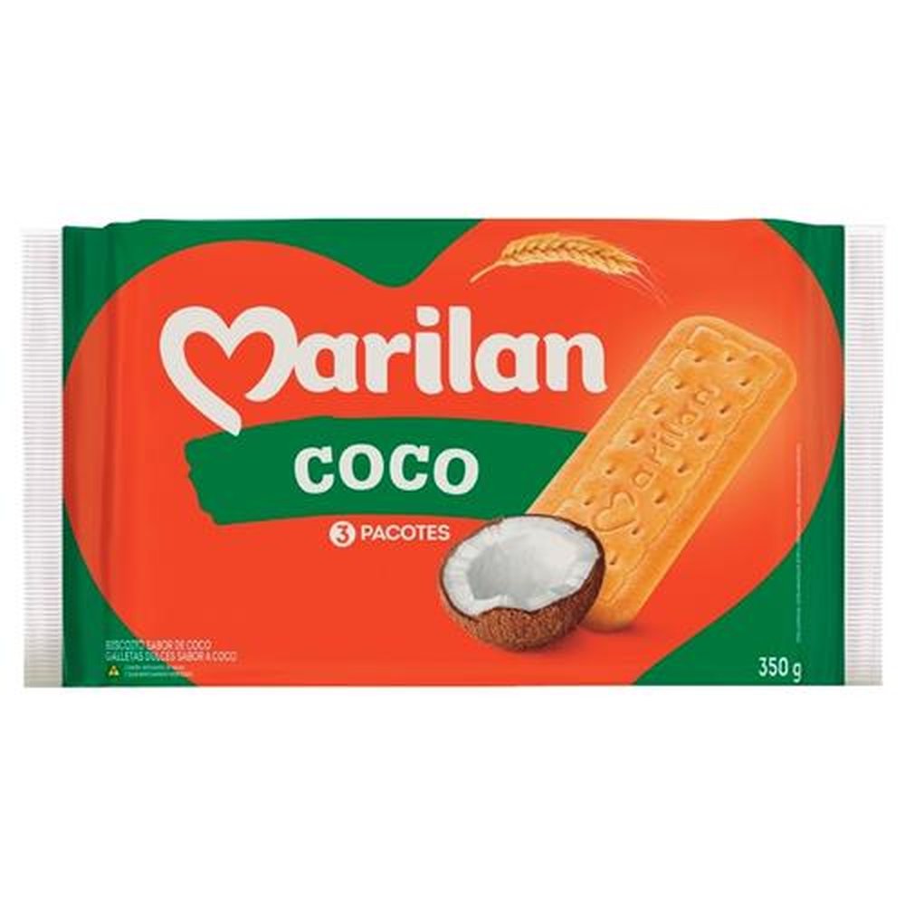 Biscoito Marilan Coco 350g - Embalagem com 24 Unidades