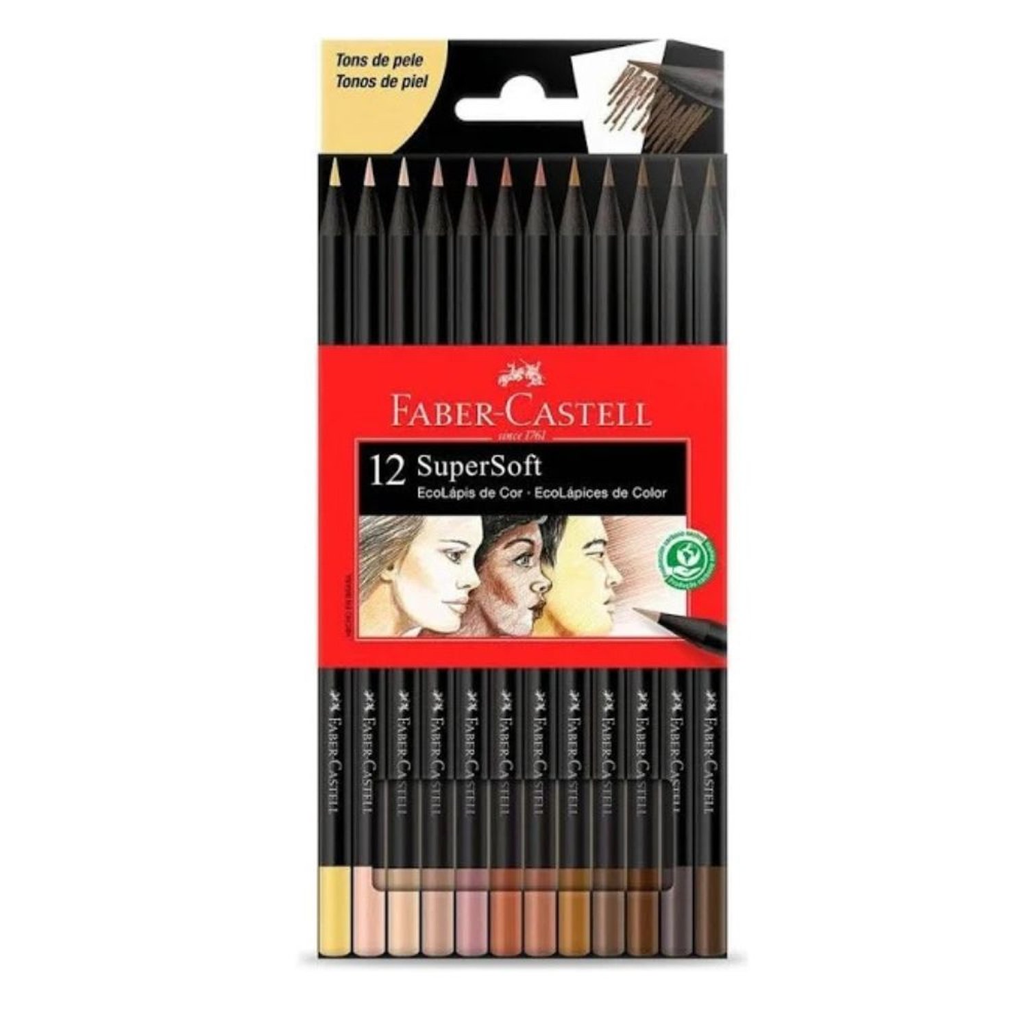 Lápis de Cor Faber-castell Redondo Supersoft 12 Cores Tons Pele Multicor 120715softcq