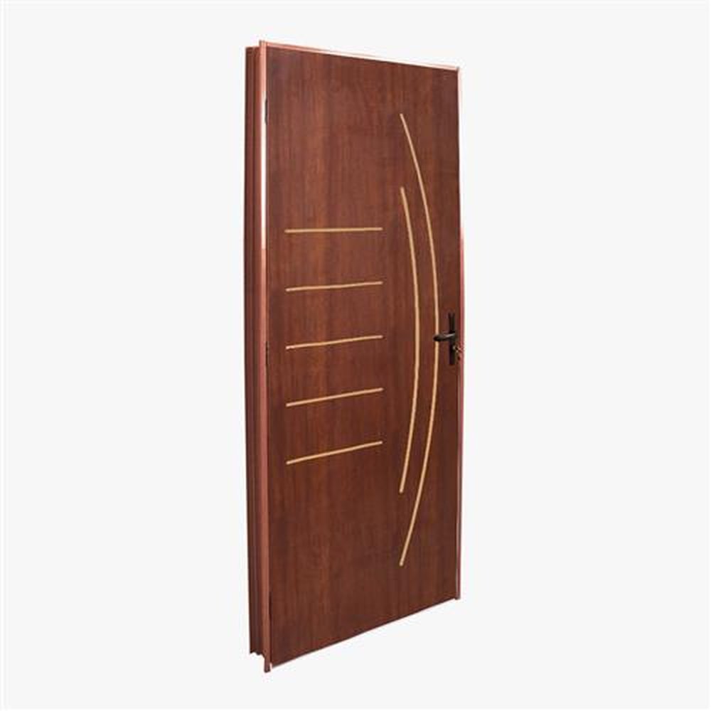 Porta prensada modelo clm mogno desenho 06 80x210 com batente aço mogno (120) abertura esquerda