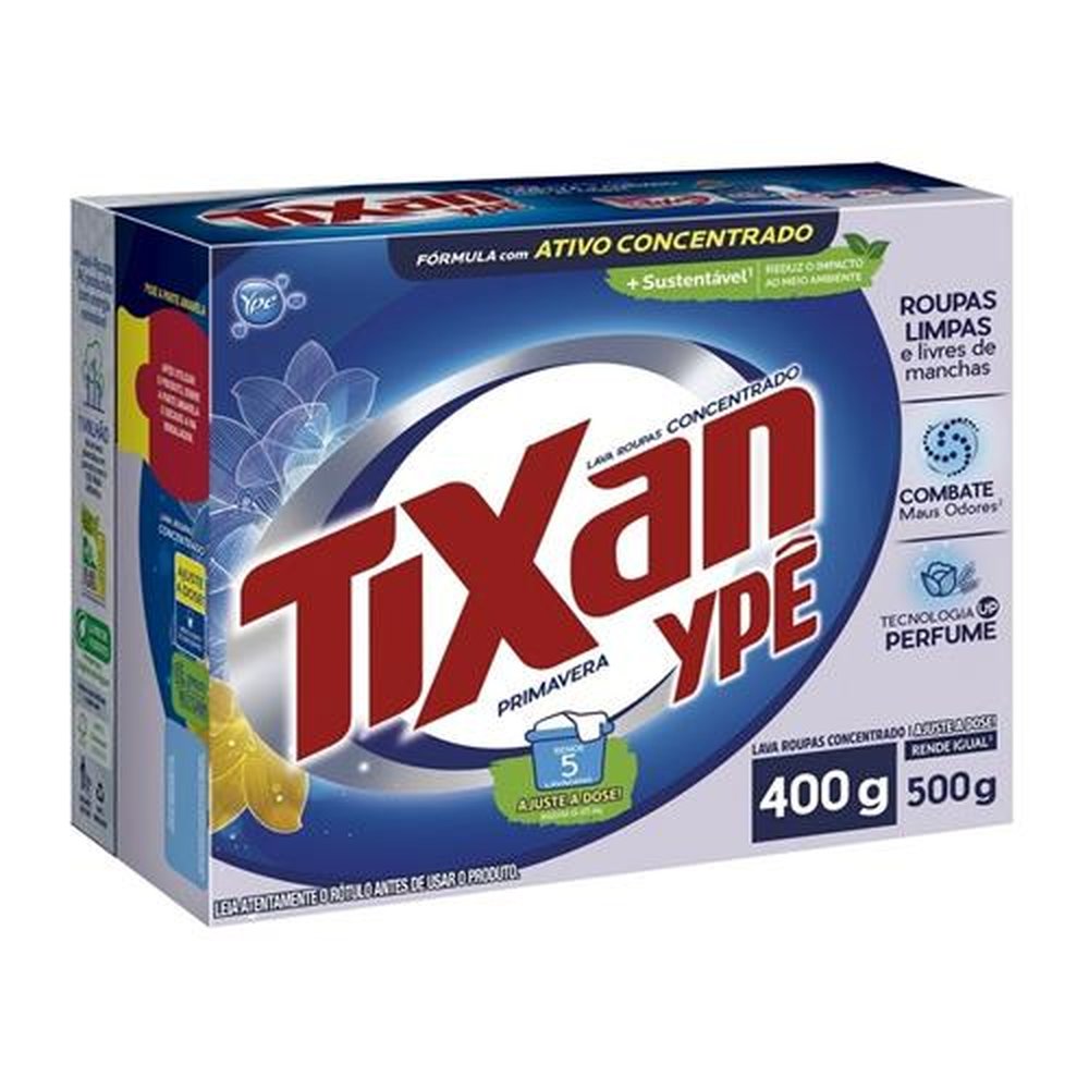 Sabão em Pó Tixan Ypê Concentrado Primavera Cartucho 400g - Embalagem com 24 Unidades