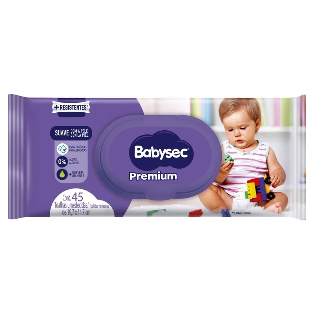 Toalhas Umedecidas Babysec Premium - Embalagem com 45 Unidades