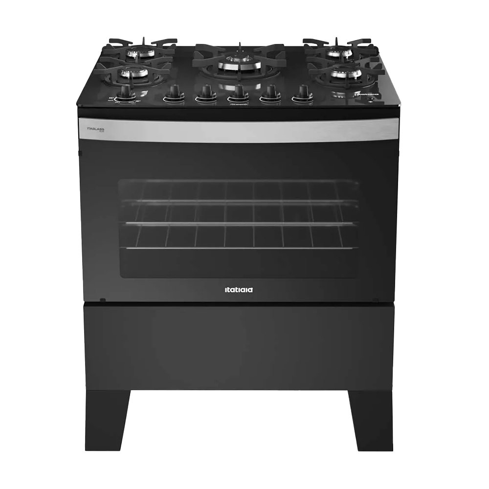 Fogão de Piso Itatiaia 5 Bocas Itaglass Plus | Mesa de Vidro, Acendimento Automático, Preto, Bivolt