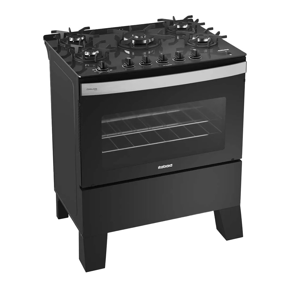 Fogão de Piso Itatiaia 5 Bocas Itaglass Plus | Mesa de Vidro, Acendimento Automático, Preto, Bivolt