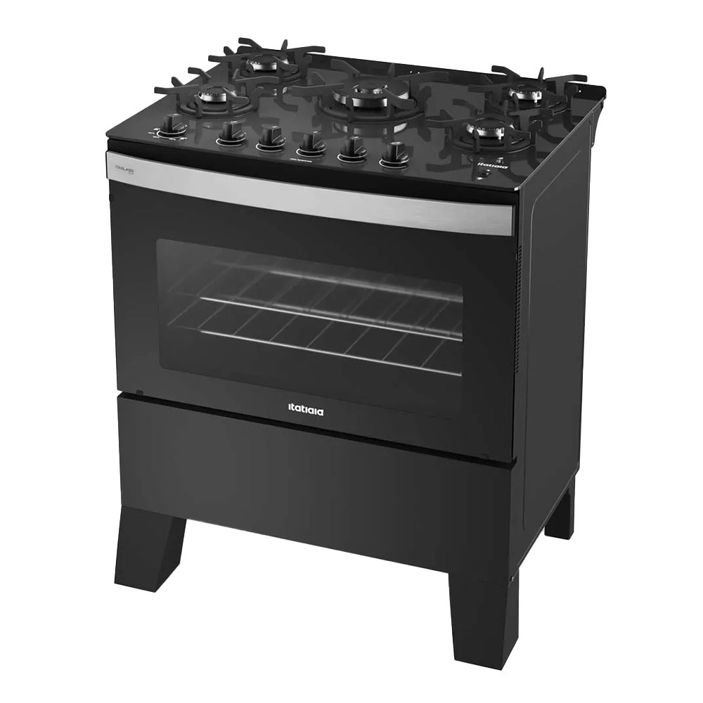 Fogão de Piso Itatiaia 5 Bocas Itaglass Plus | Mesa de Vidro, Acendimento Automático, Preto, Bivolt