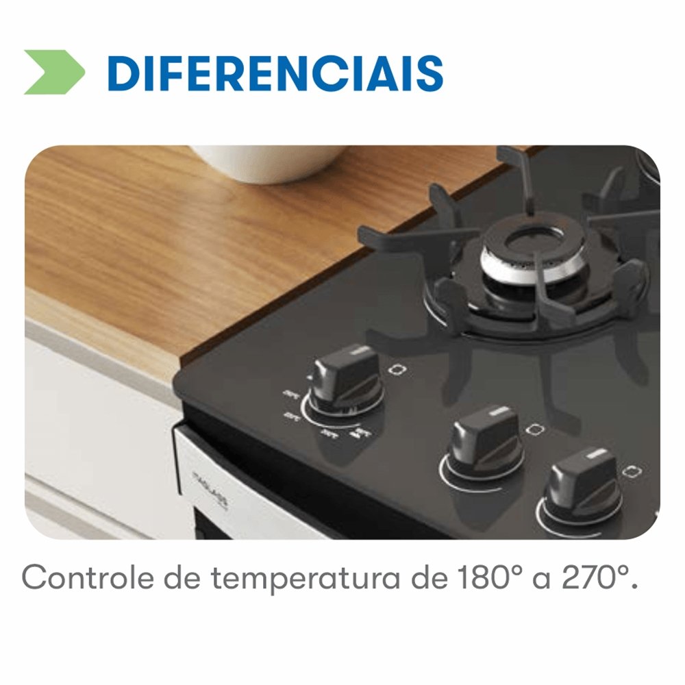 Fogão de Piso Itatiaia 5 Bocas Itaglass Plus | Mesa de Vidro, Acendimento Automático, Preto, Bivolt