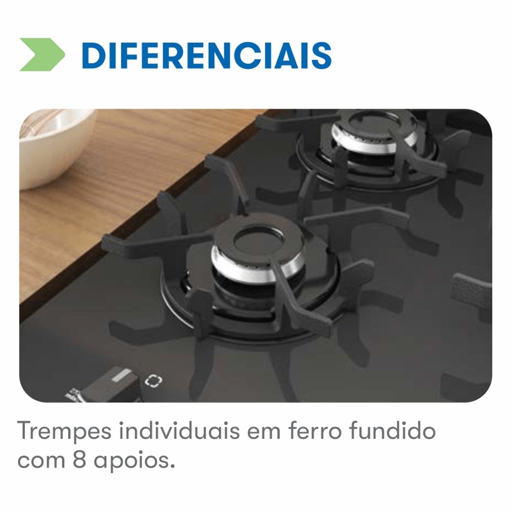 Fogão de Piso Itatiaia 5 Bocas Itaglass Plus | Mesa de Vidro, Acendimento Automático, Preto, Bivolt