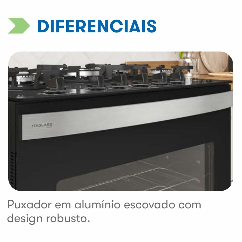 Fogão de Piso Itatiaia 5 Bocas Itaglass Plus | Mesa de Vidro, Acendimento Automático, Preto, Bivolt