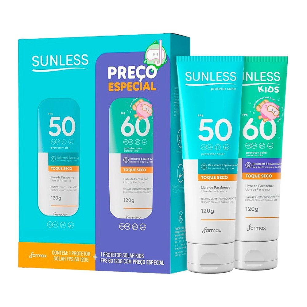 Protetor Solar Sunless FPS50 + Protetor Kids FPS60 120g