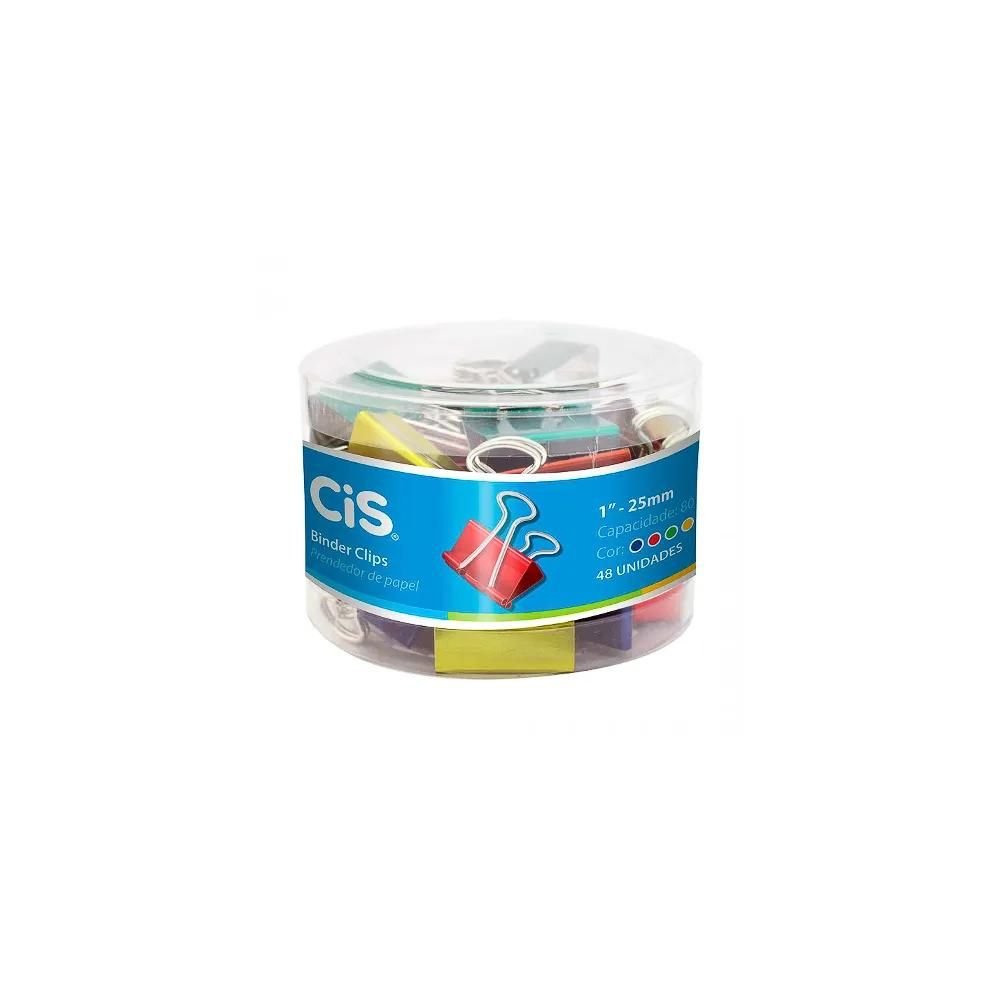 Prendedor Papel Color 25mm 111922 Binder Clip Cis Pote Com 48 Sortidas