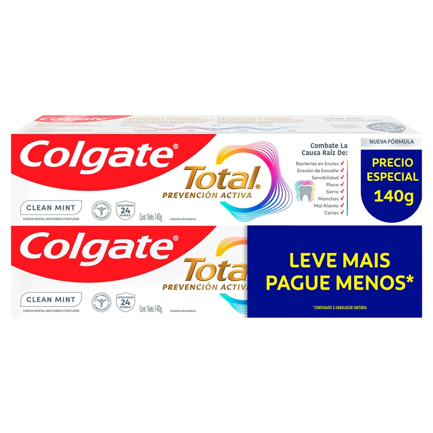 Creme Dental Colgate Total 12 Clean Mint 140g - Embalagem com 2 Unidades