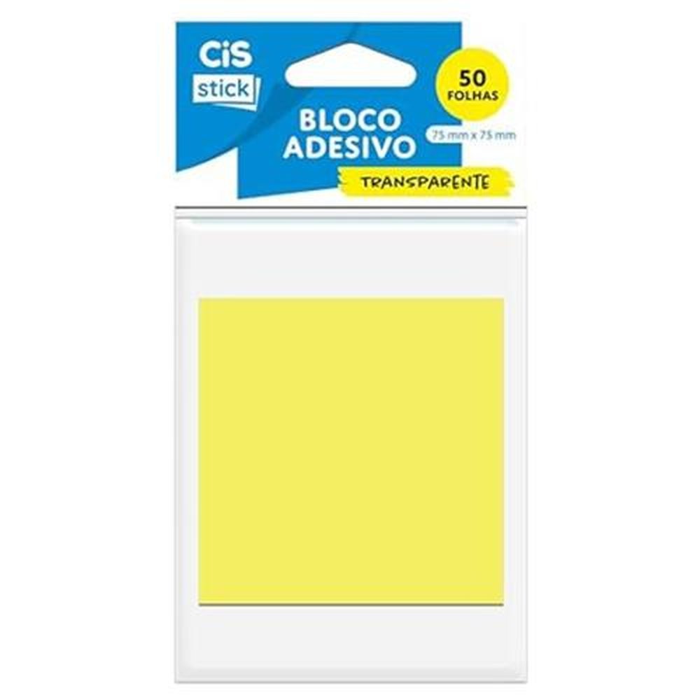 Bloco Adesivo Cis Stick Transparente Amarelo 75x75mm 50 Folhas