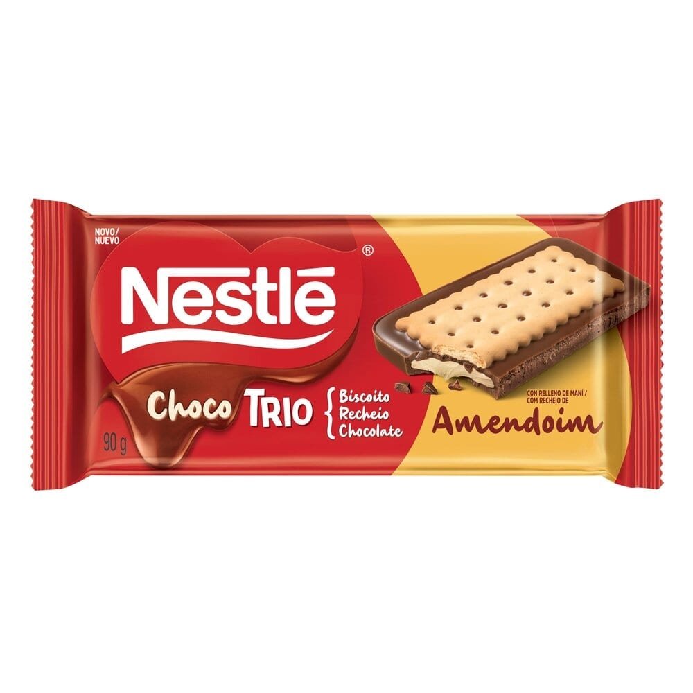 Chocolate Nestlé Chocotrio Pasta Amendoim 90g - Embalagem com 12 Unidades